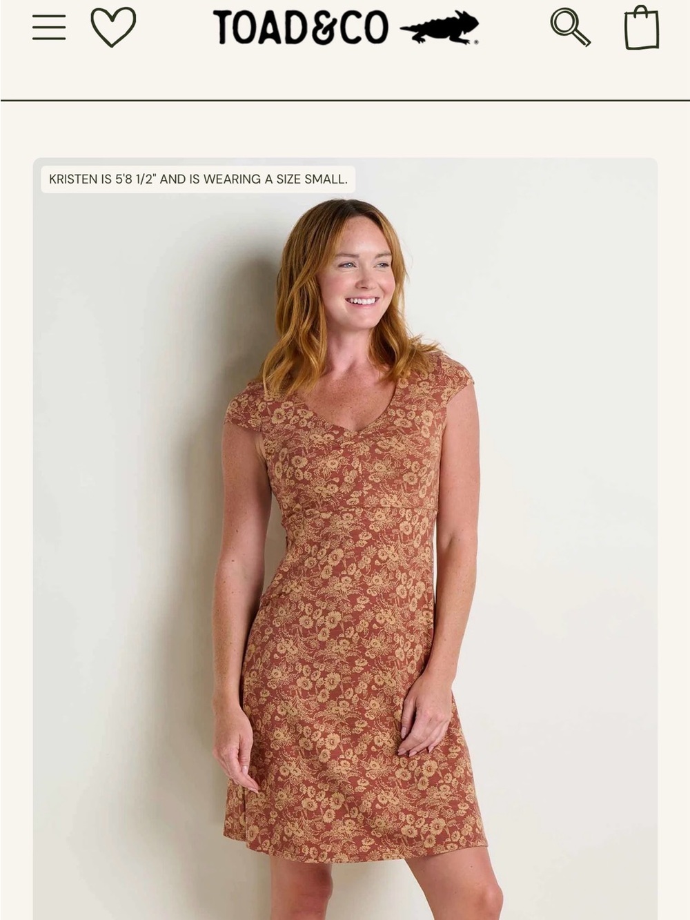 Toad&Co Rosemarie Rust Floral Scoop-Neck Cap Sleeve size XL Dress
